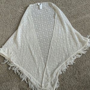 Woman's Cream Crochet Fringe Shawl